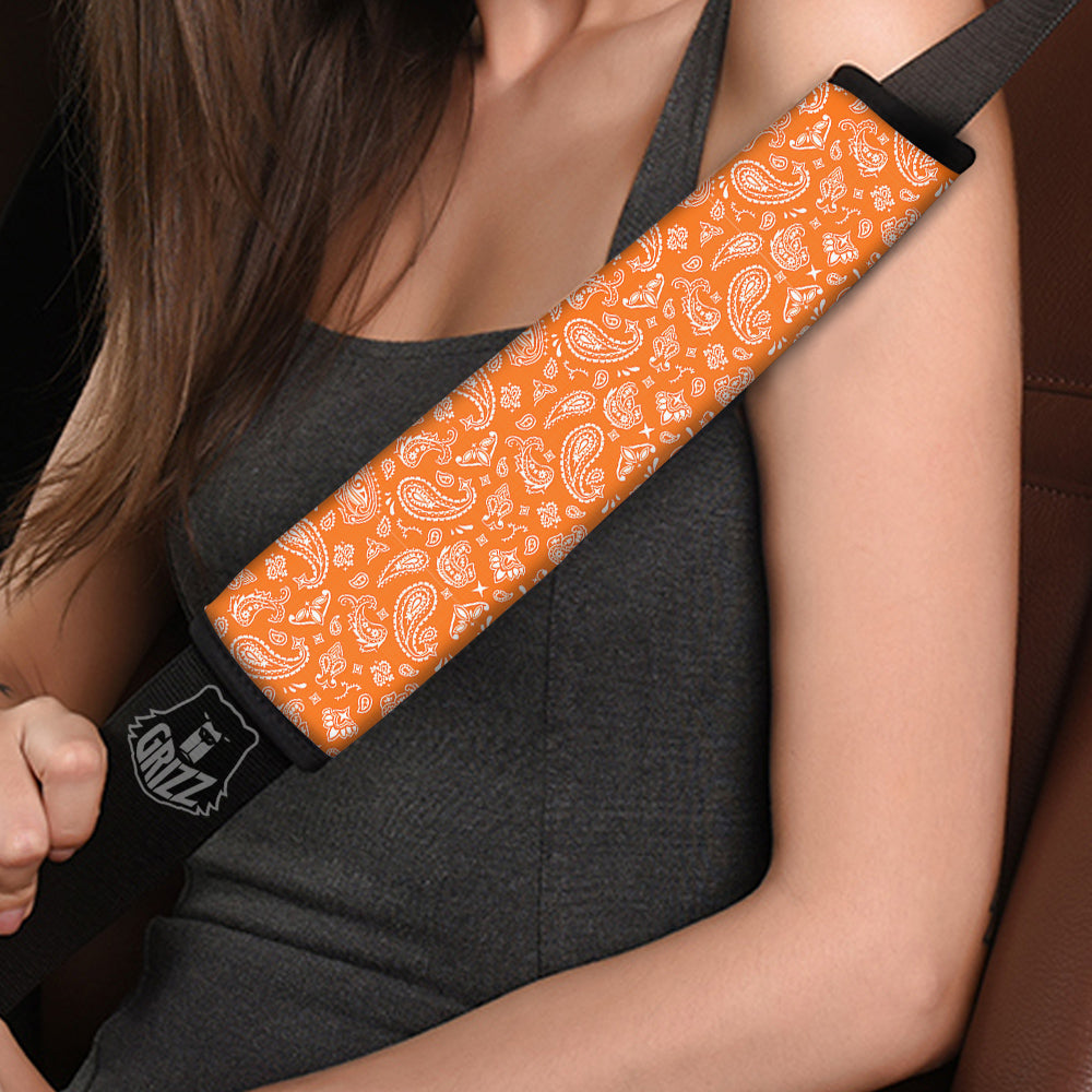 Orange Paisley Bandana Print Car Seat Belt Cover-grizzshop