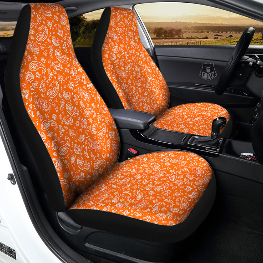 Orange Paisley Bandana Print Car Seat Covers-grizzshop