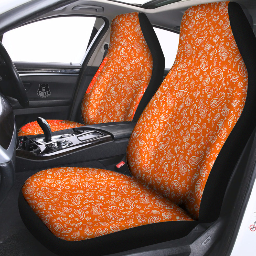 Orange Paisley Bandana Print Car Seat Covers-grizzshop