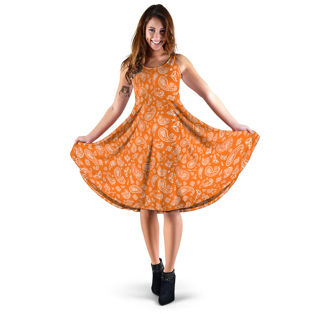 Orange Paisley Bandana Print Dress-grizzshop