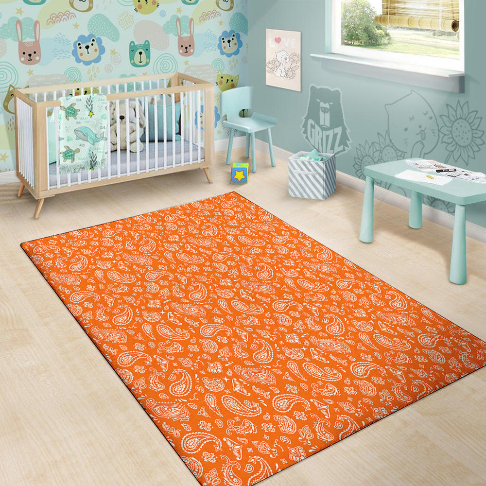 Orange Paisley Bandana Print Floor Mat-grizzshop