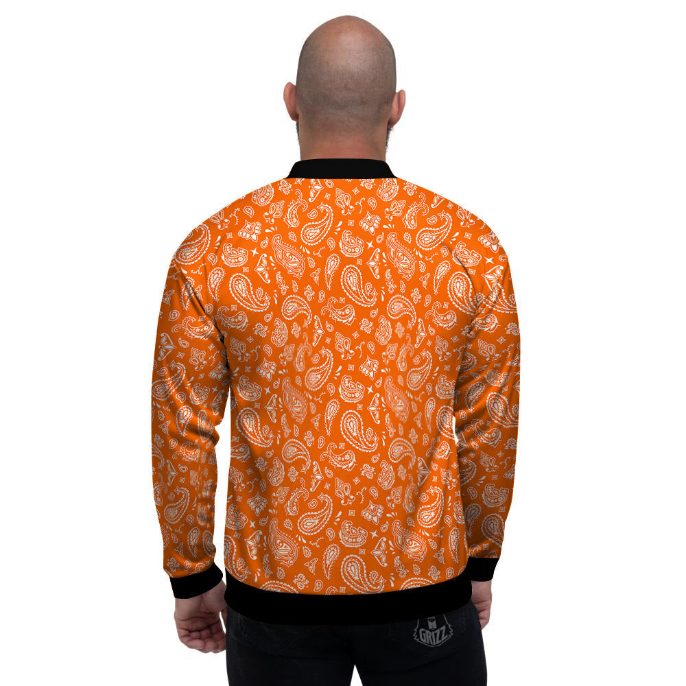 Orange Paisley Bandana Print Men's Bomber Jacket-grizzshop