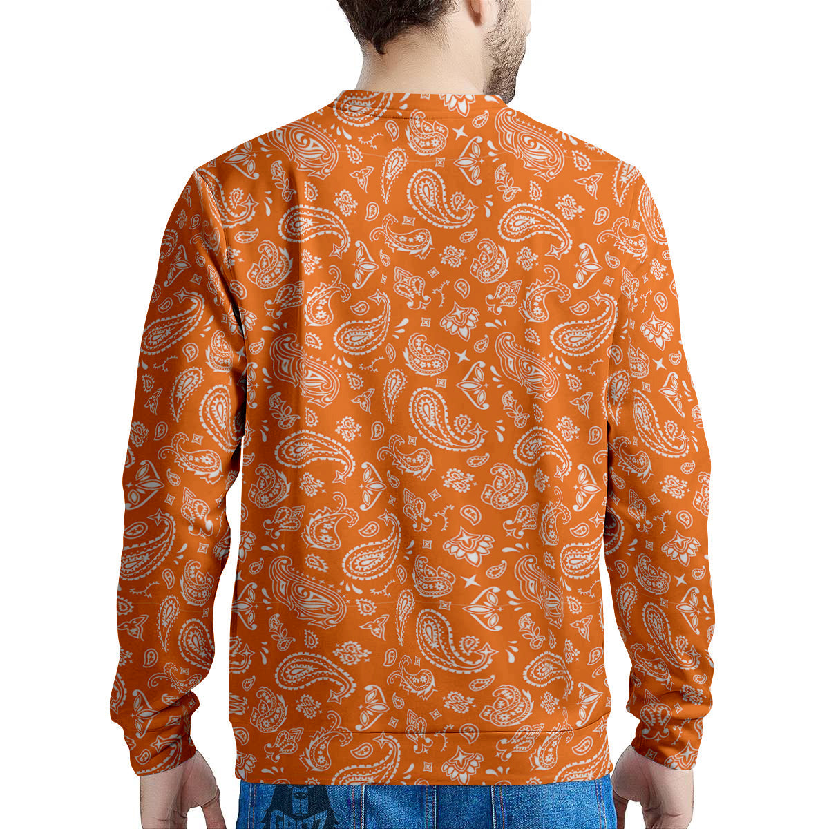 Orange Paisley Bandana Print Men's Sweatshirt-grizzshop