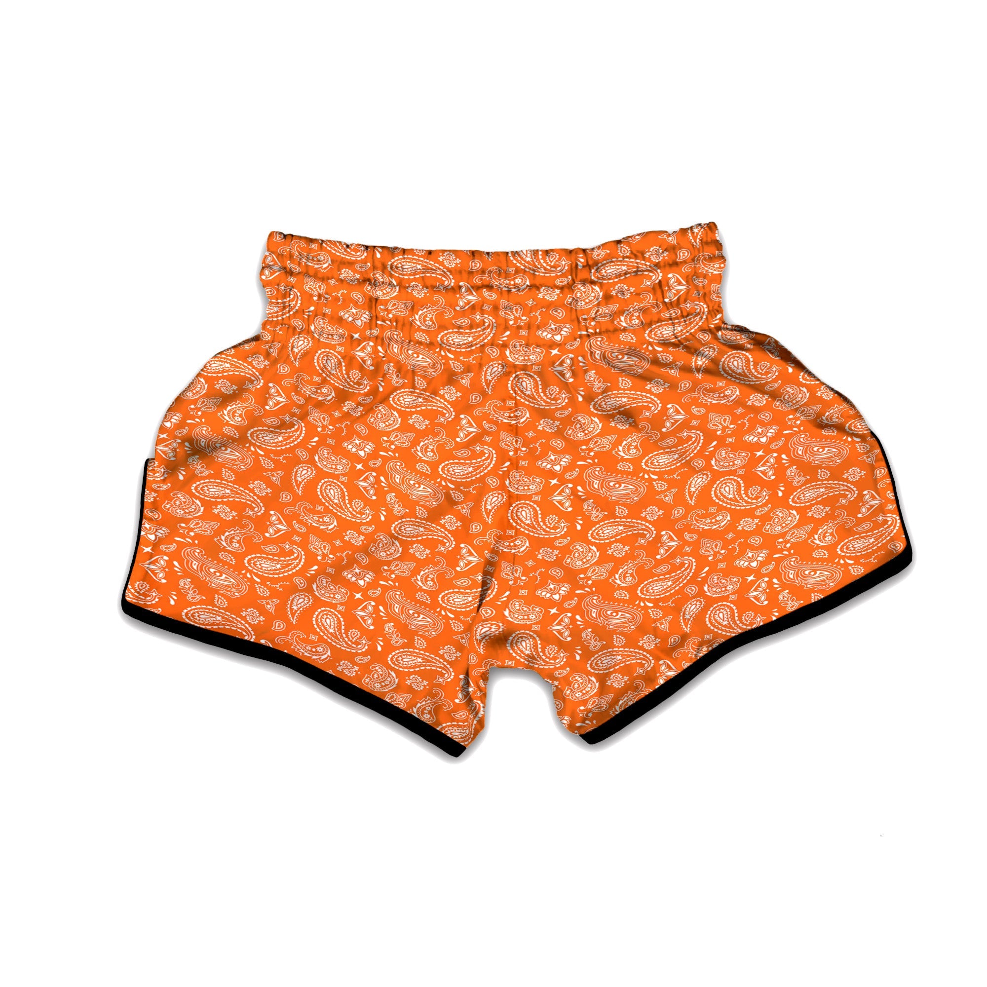 Orange Paisley Bandana Print Muay Thai Boxing Shorts-grizzshop