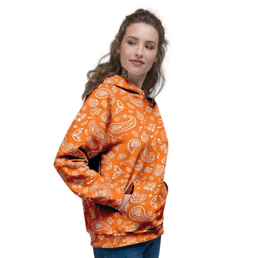 Orange Paisley Bandana Print Women's Hoodie-grizzshop