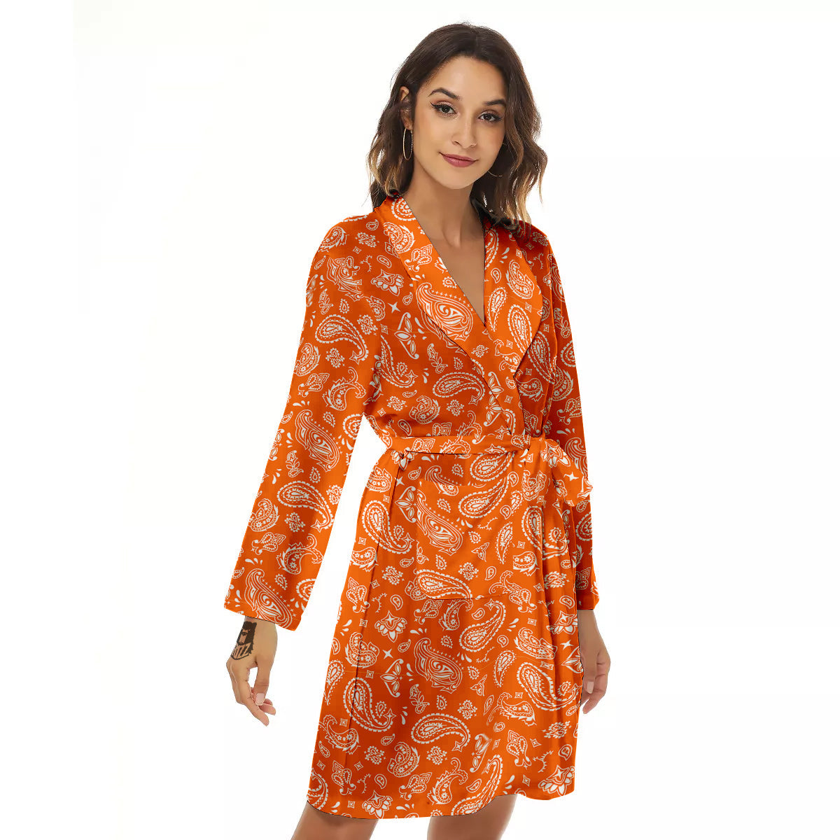 Orange Paisley Bandana Print Women's Robe-grizzshop