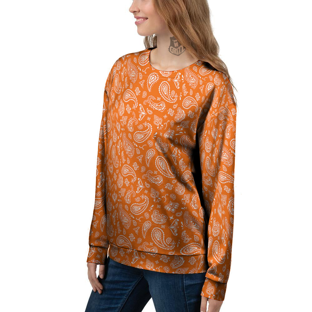 Orange Paisley Bandana Print Women's Sweatshirt-grizzshop