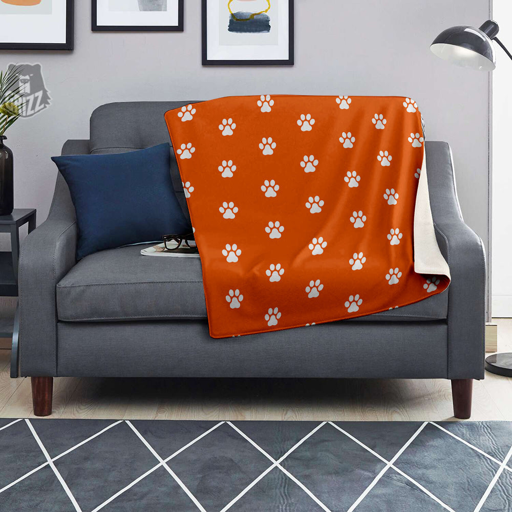 Orange Paw Print Blanket-grizzshop