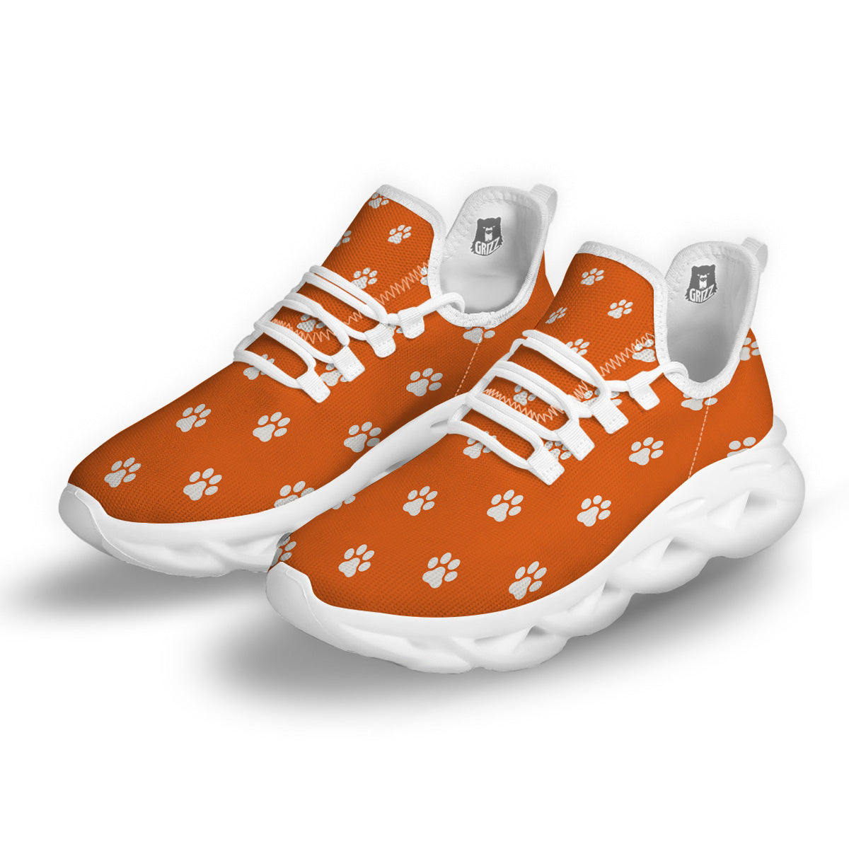 Orange Paw Print White Running Shoes-grizzshop