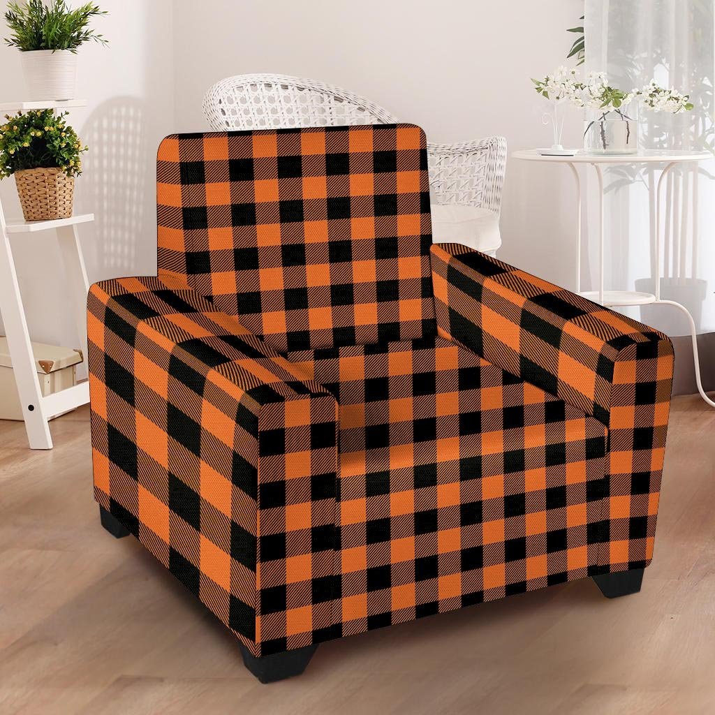 Orange Plaid Armchair Cover-grizzshop