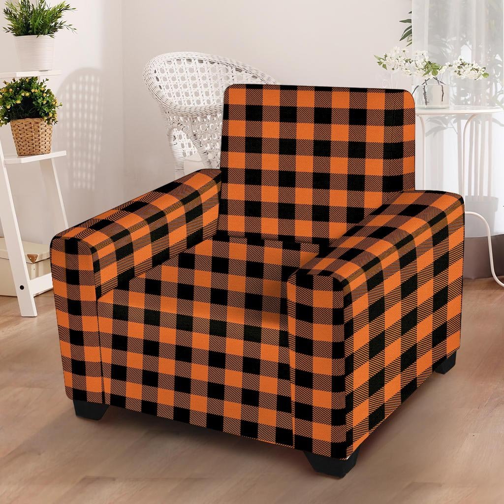 Orange Plaid Armchair Cover-grizzshop