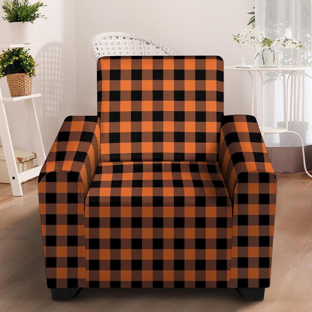 Orange Plaid Armchair Cover-grizzshop