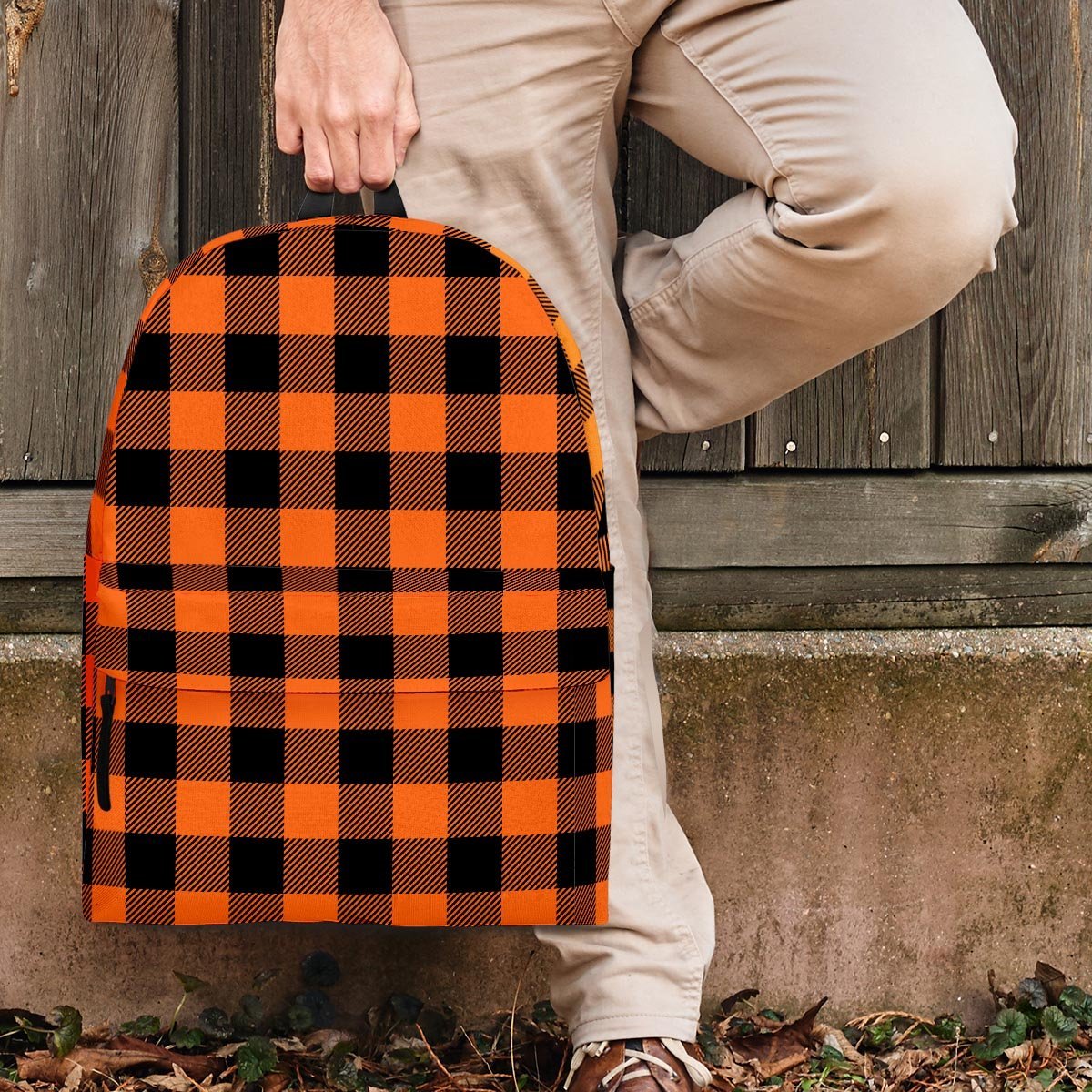 Orange Plaid Backpack-grizzshop