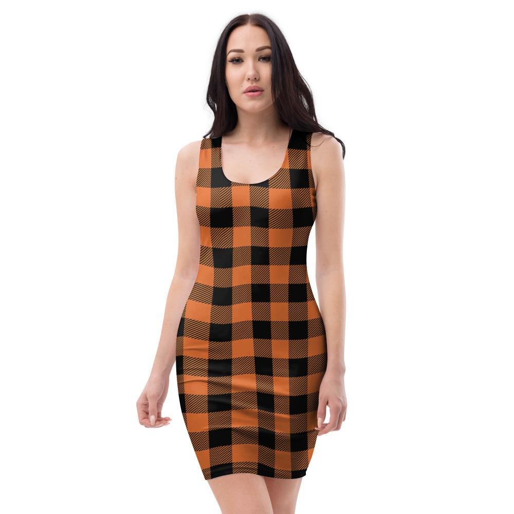 Orange Plaid Bodycon Dress-grizzshop