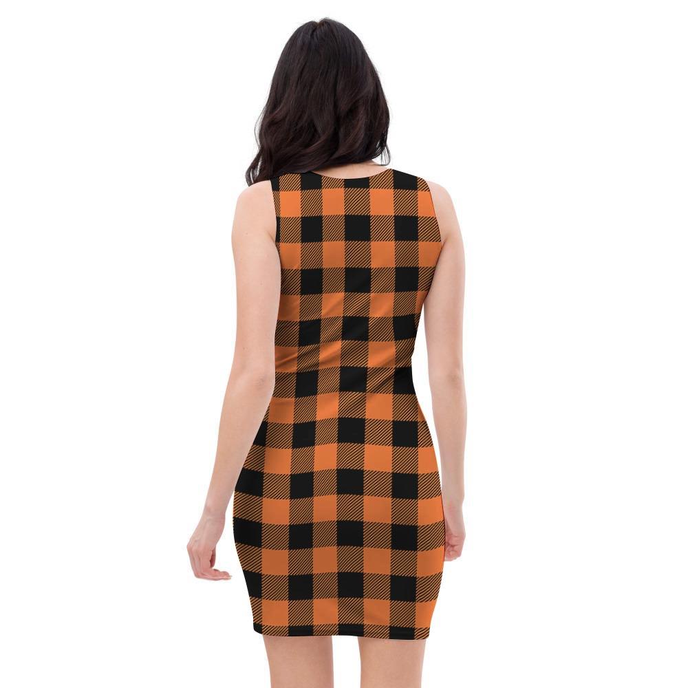 Orange Plaid Bodycon Dress-grizzshop