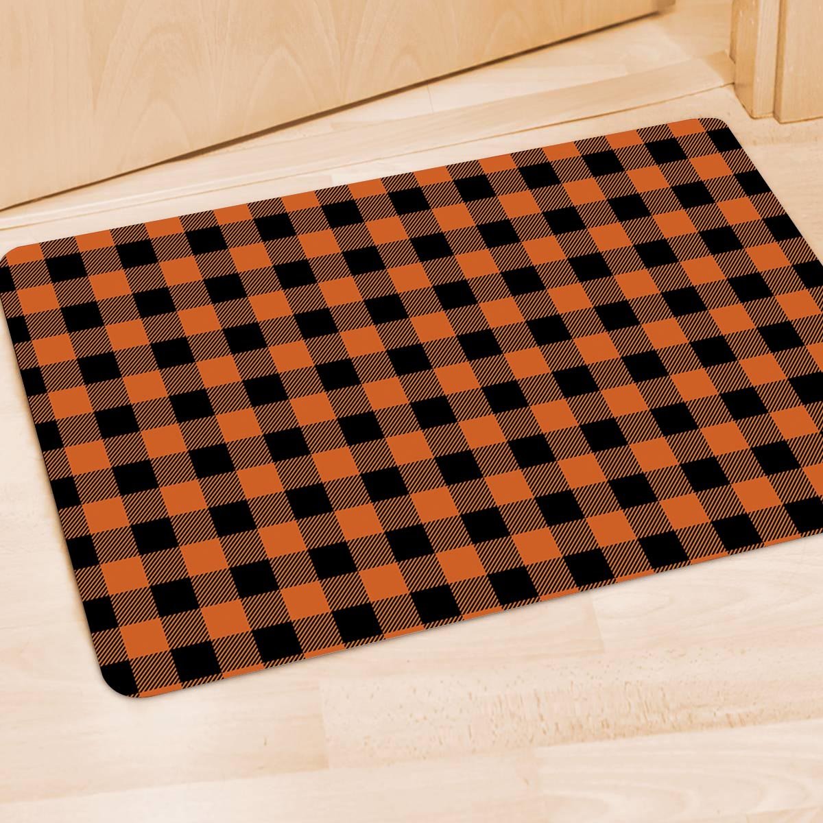 Orange Plaid Door Mat-grizzshop