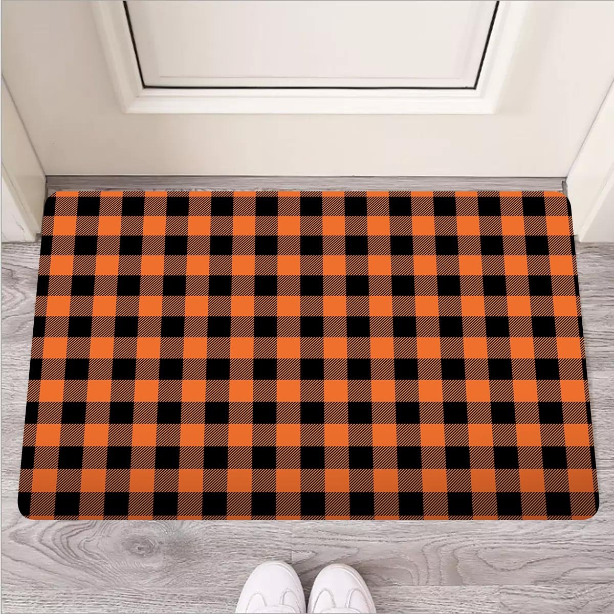 Orange Plaid Door Mat-grizzshop