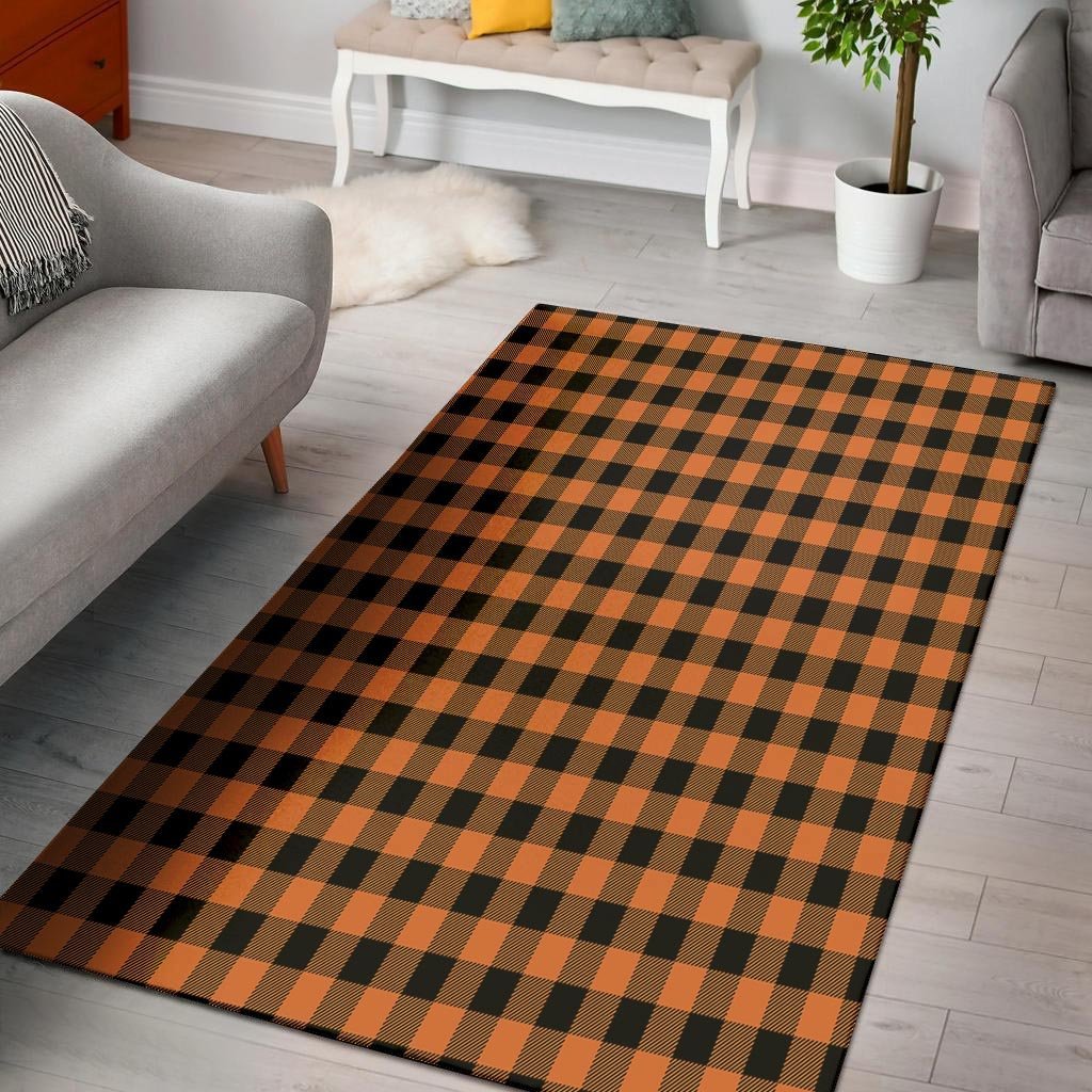 Orange Plaid Floor Mat-grizzshop