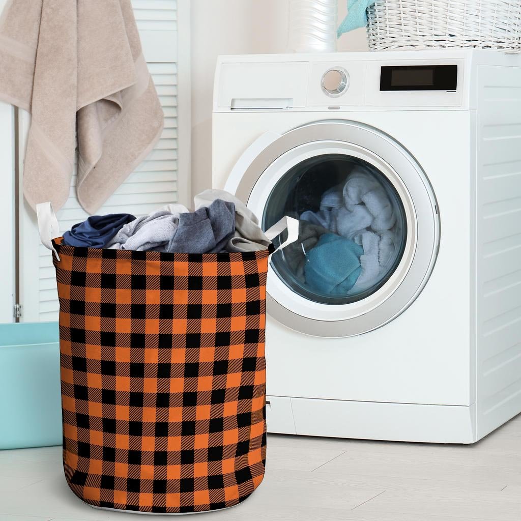 Orange Plaid Laundry Basket-grizzshop