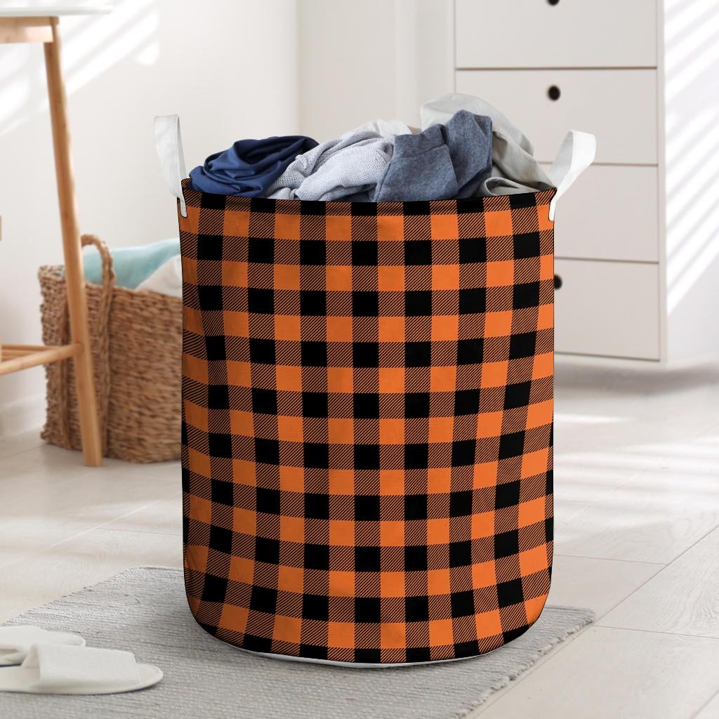 Orange Plaid Laundry Basket-grizzshop