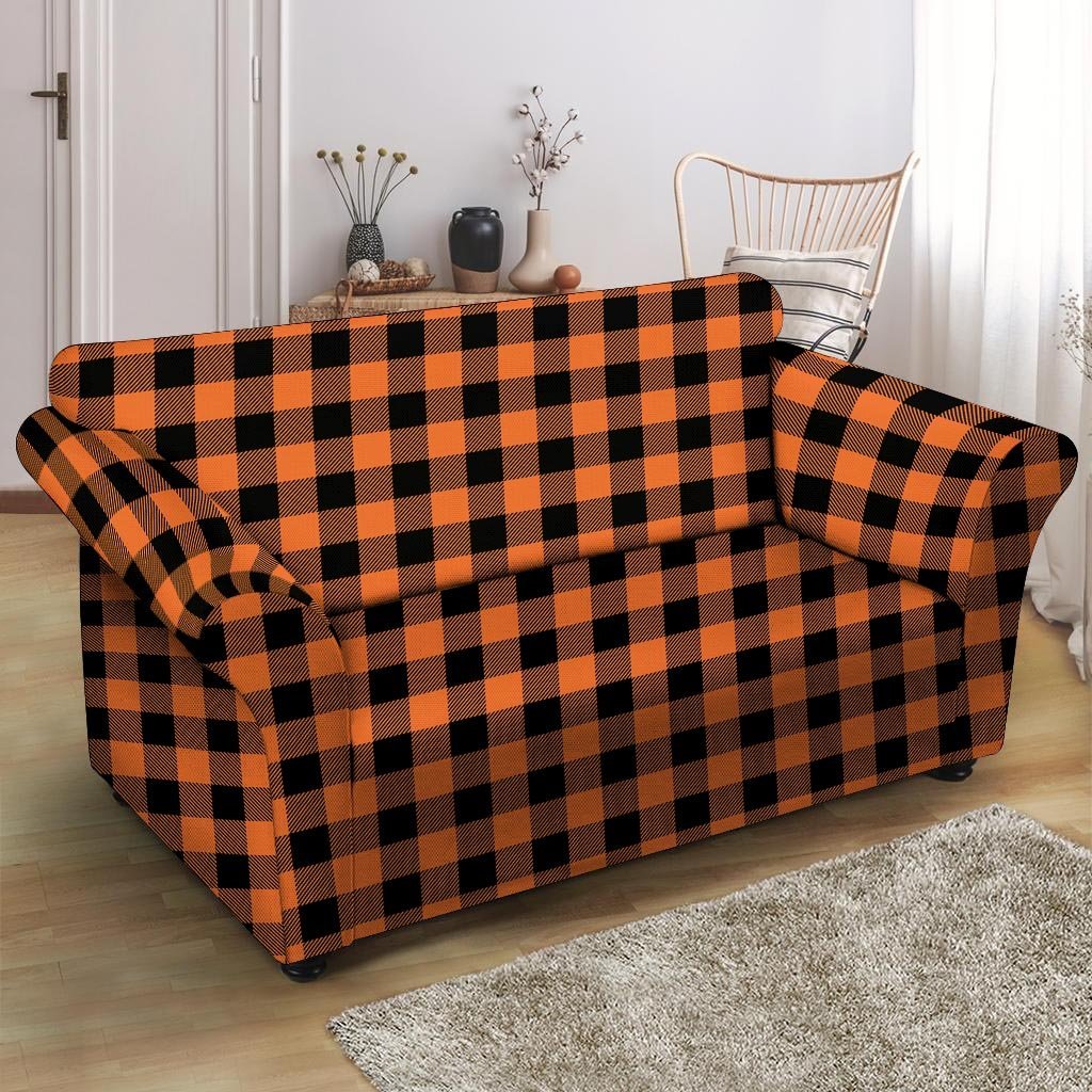 Orange Plaid Loveseat Cover-grizzshop