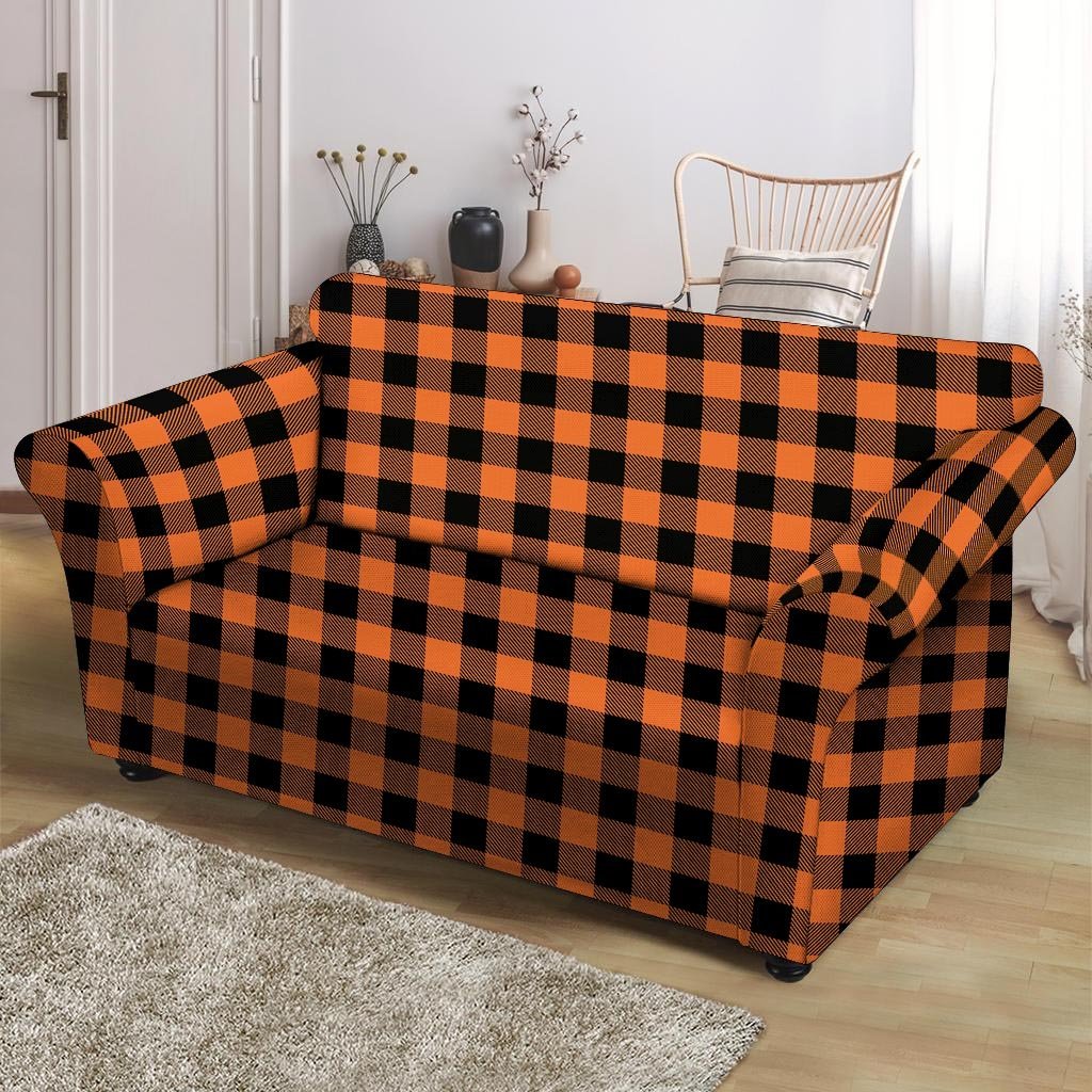 Orange Plaid Loveseat Cover-grizzshop