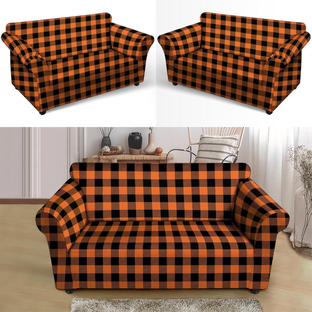 Orange Plaid Loveseat Cover-grizzshop