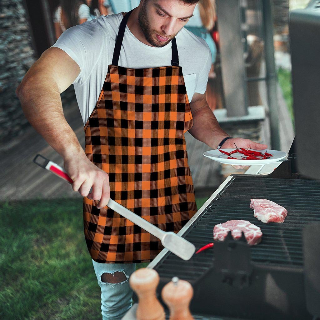 Orange Plaid Men's Apron-grizzshop