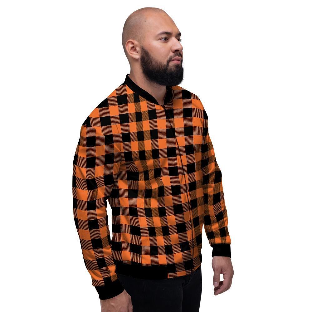 Orange Plaid Men's Bomber Jacket-grizzshop