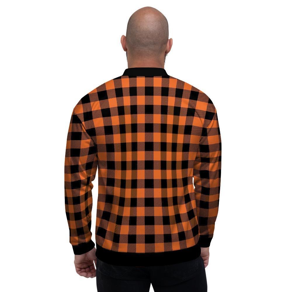 Orange Plaid Men's Bomber Jacket-grizzshop