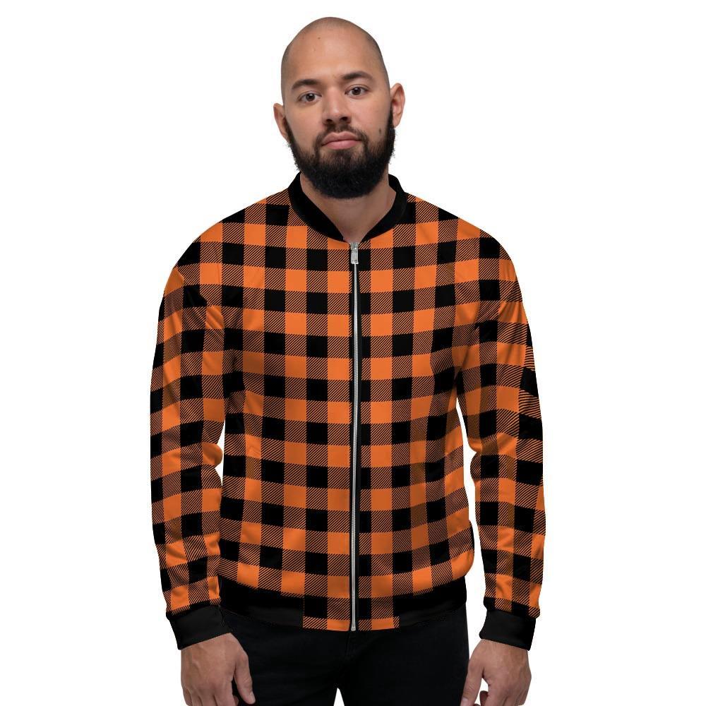 Orange Plaid Men's Bomber Jacket-grizzshop