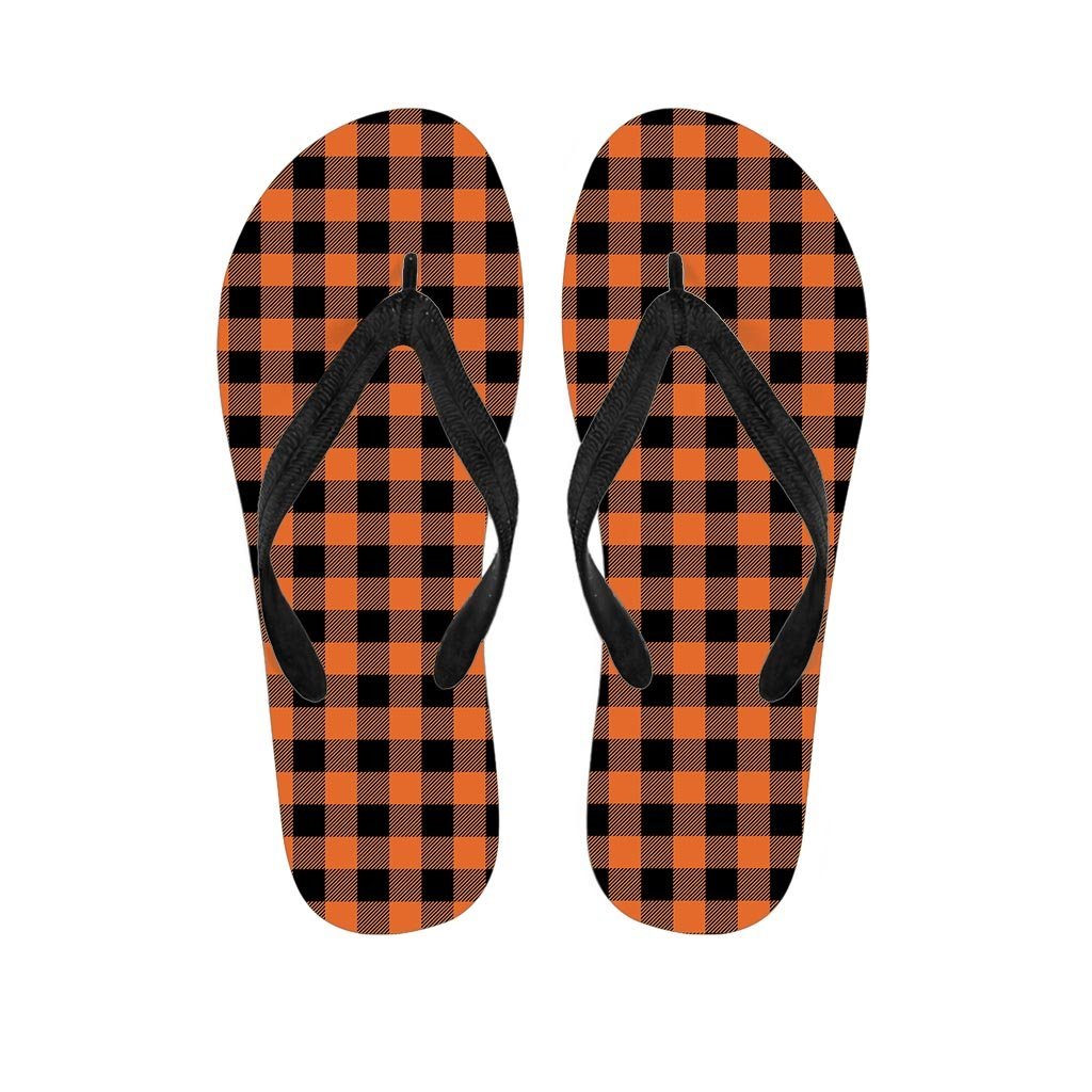 Orange Plaid Men's Flip Flops-grizzshop