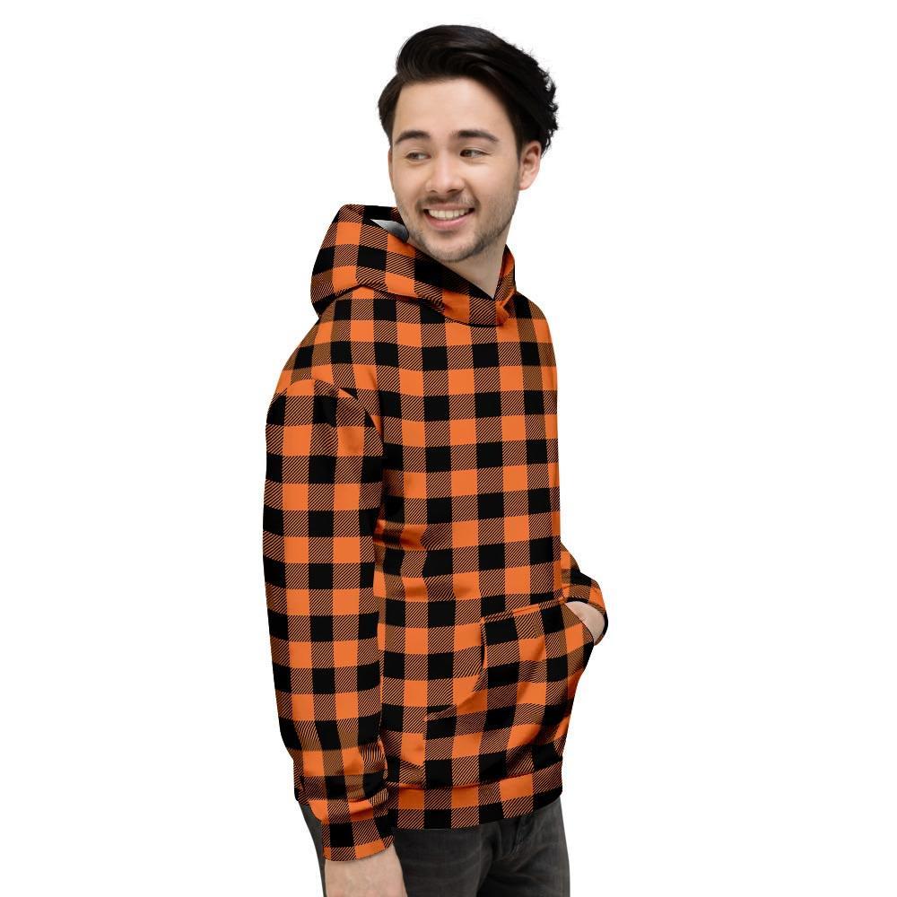 Orange Plaid Men's Hoodie-grizzshop