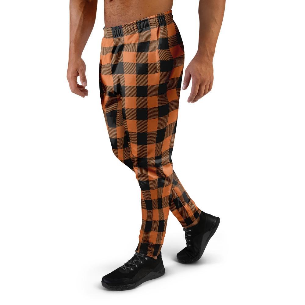 Orange Plaid Men's Joggers-grizzshop