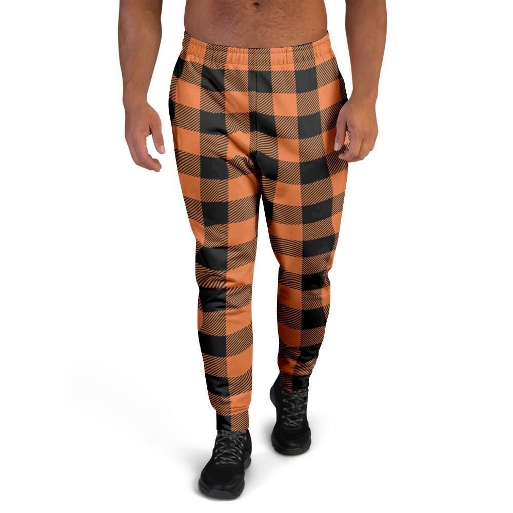Orange Plaid Men's Joggers-grizzshop