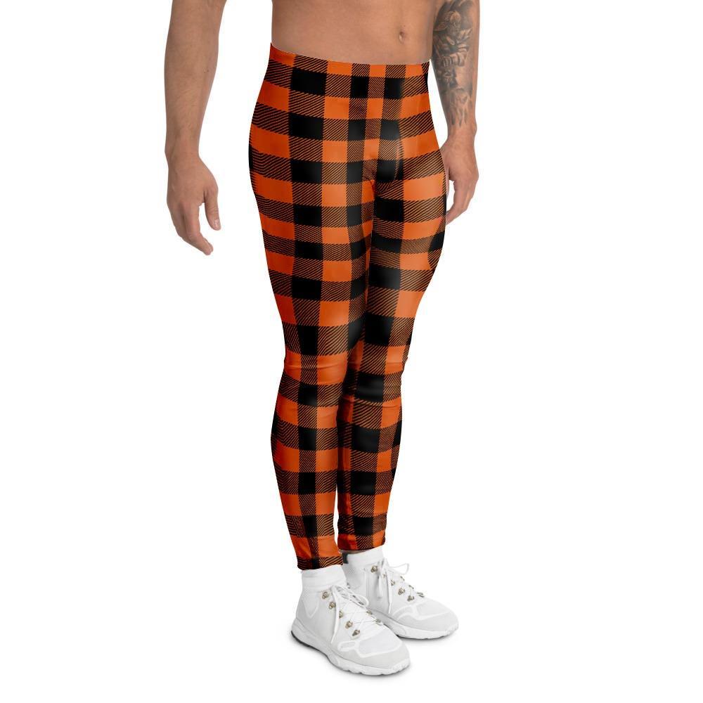 Orange Plaid Men's Leggings-grizzshop