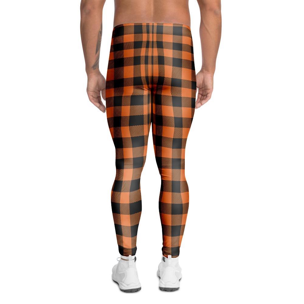 Orange Plaid Men's Leggings-grizzshop