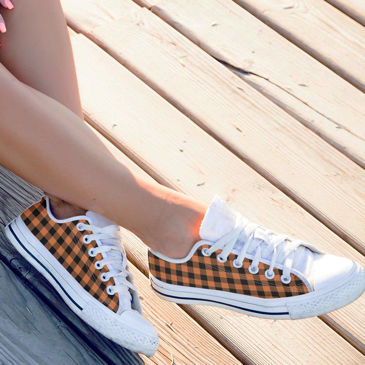 Orange Plaid Men's Low Top Shoes-grizzshop