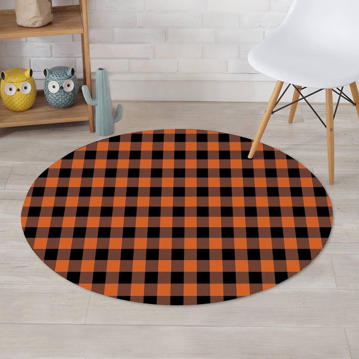 Orange Plaid Round Rug-grizzshop