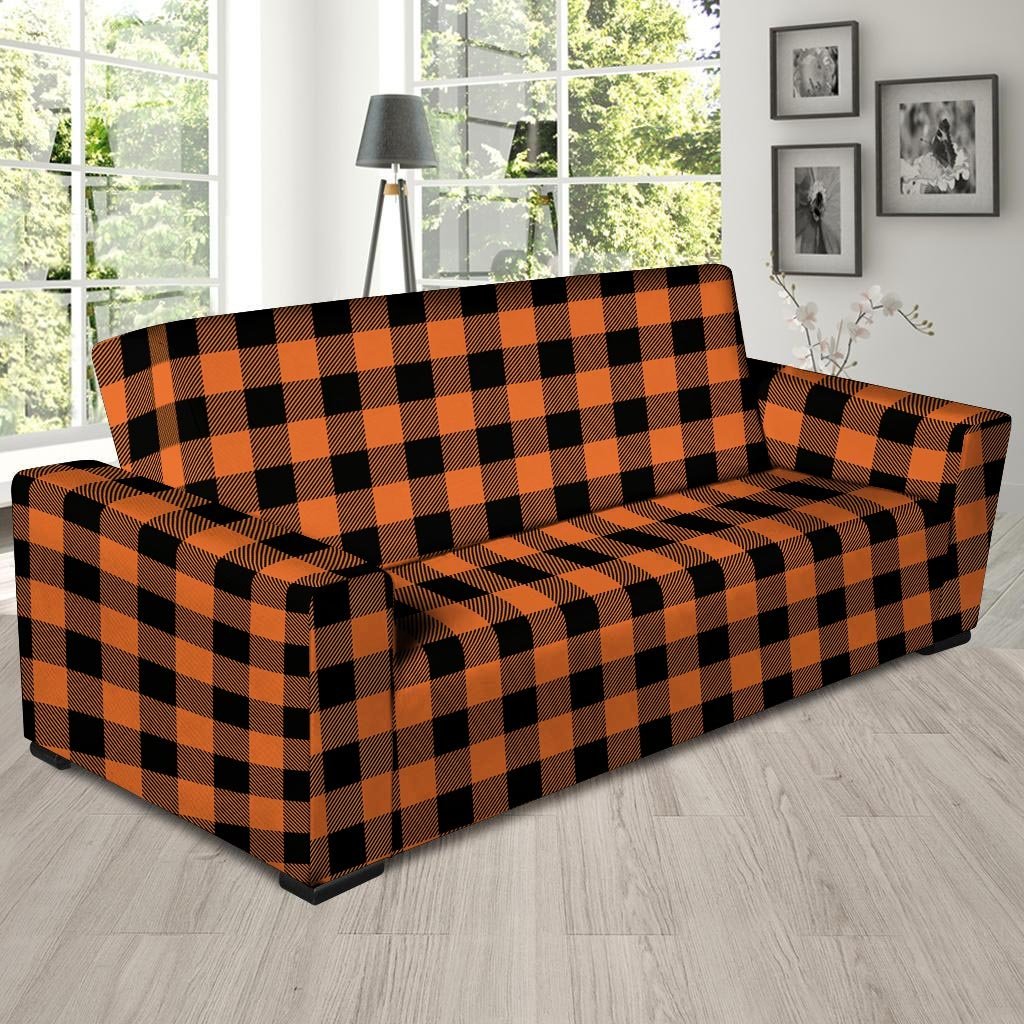 Orange Plaid Sofa Cover-grizzshop