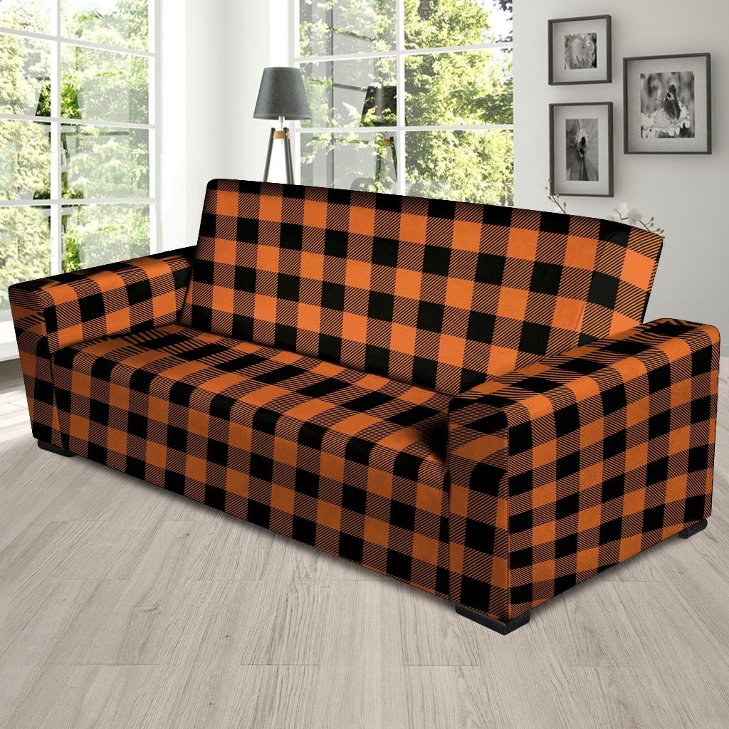 Orange Plaid Sofa Cover-grizzshop