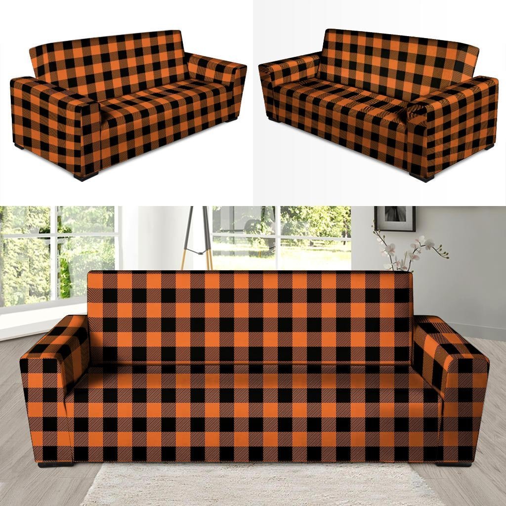 Orange Plaid Sofa Cover-grizzshop