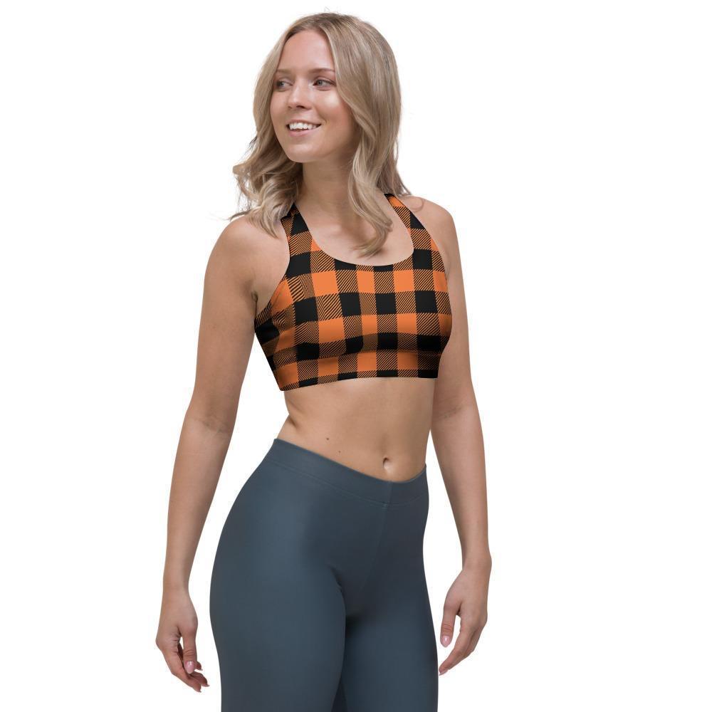 Orange Plaid Sports Bra-grizzshop