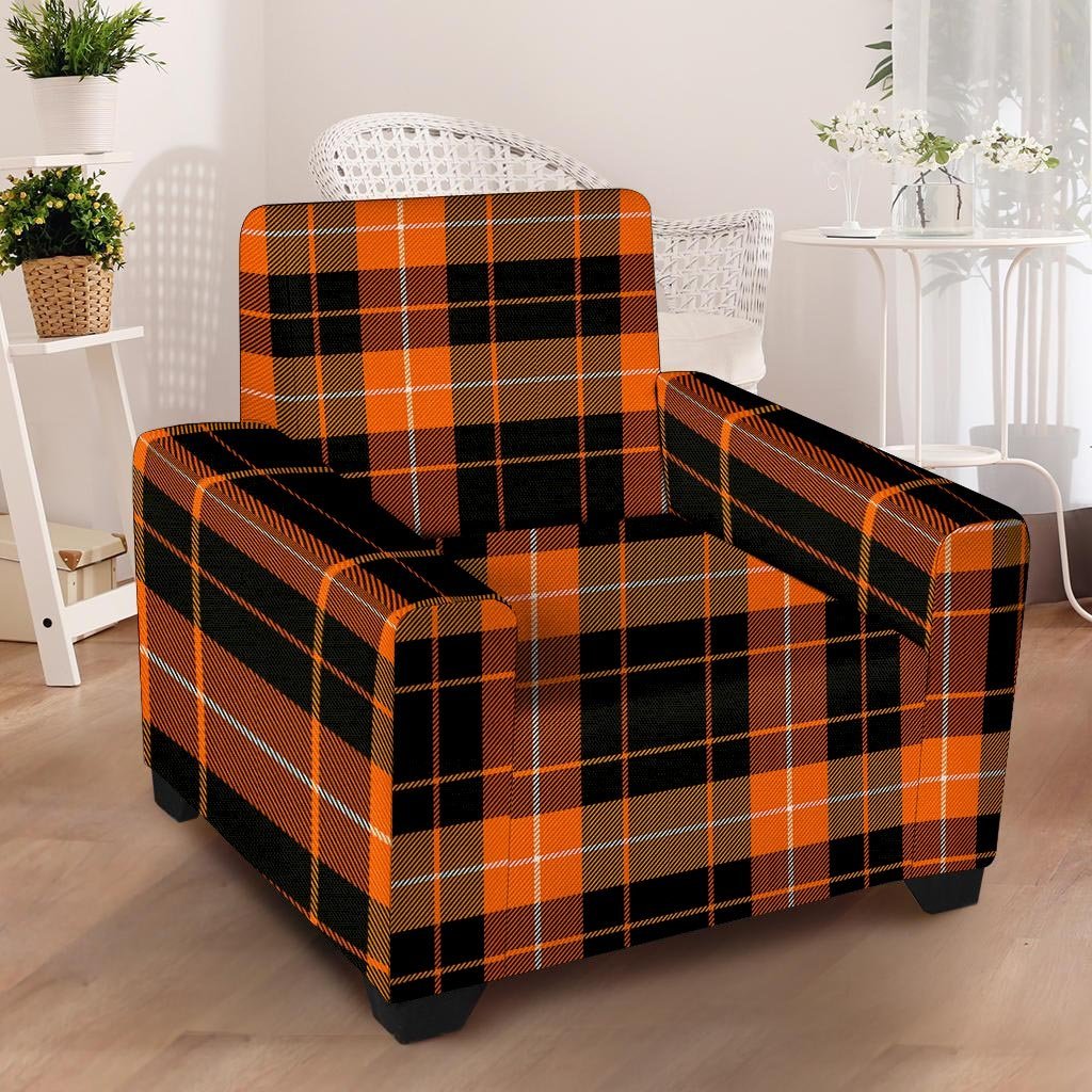 Orange Plaid Tartan Armchair Cover-grizzshop