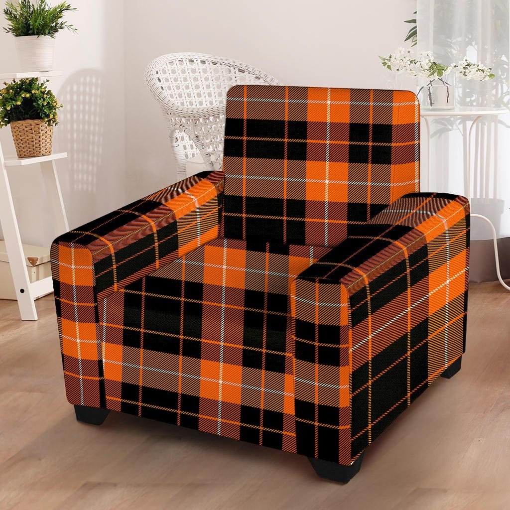 Orange Plaid Tartan Armchair Cover-grizzshop