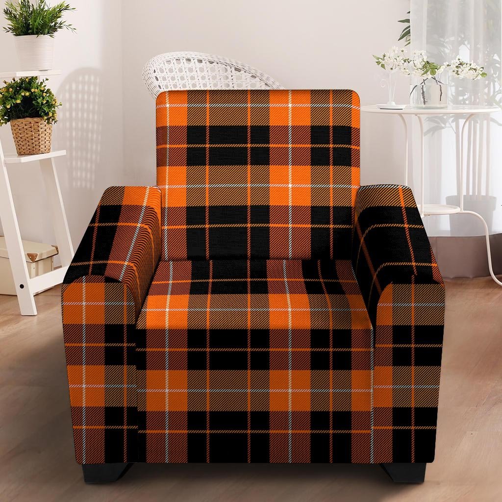 Orange Plaid Tartan Armchair Cover-grizzshop