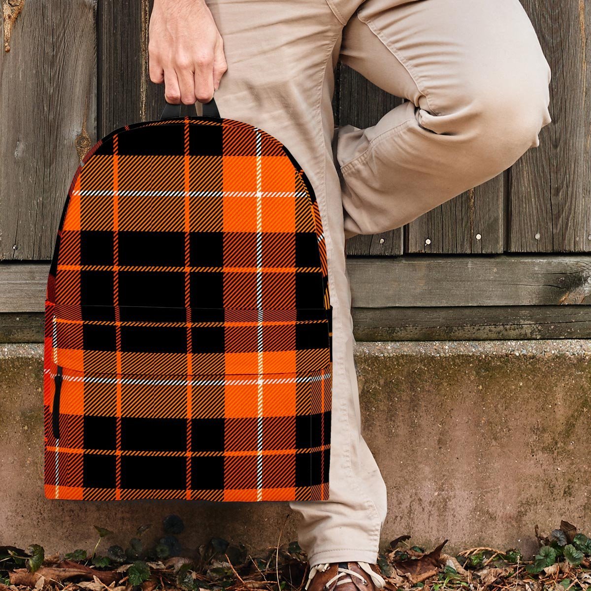 Orange Plaid Tartan Backpack-grizzshop