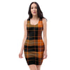 Orange Plaid Tartan Bodycon Dress-grizzshop