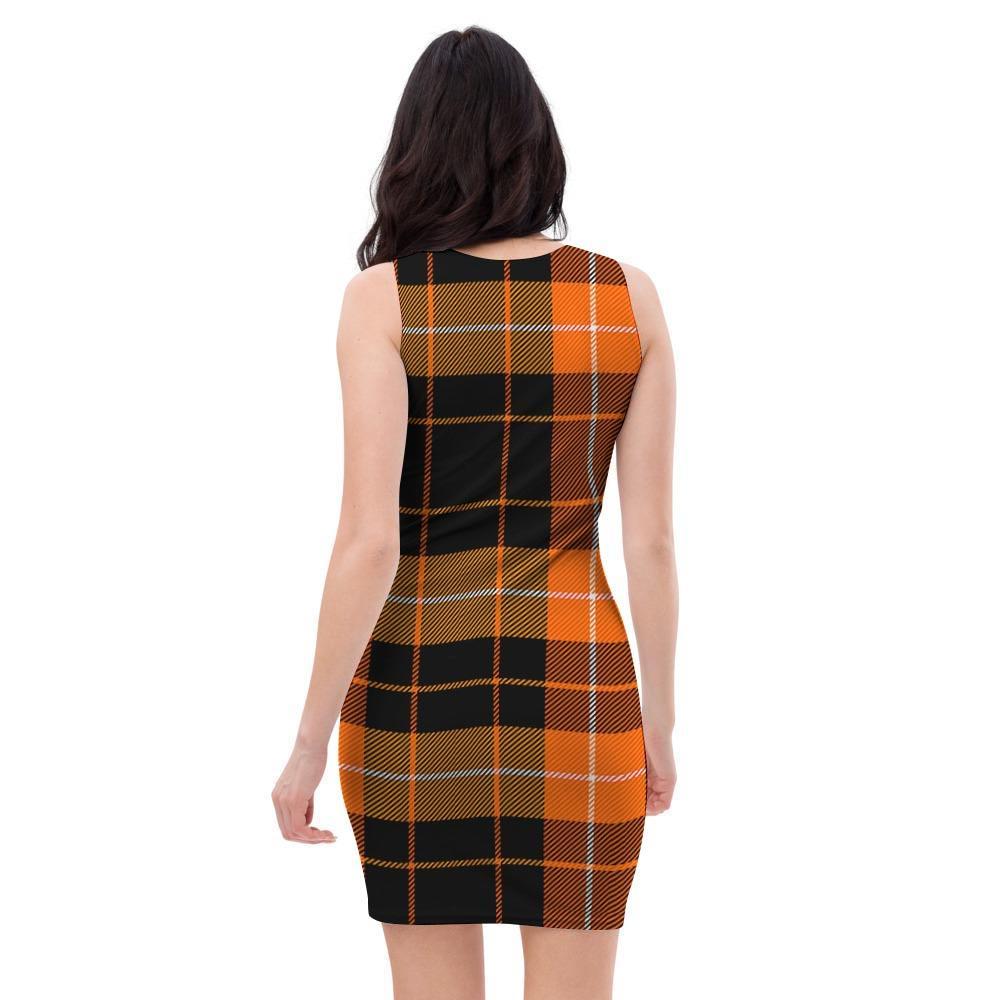 Orange Plaid Tartan Bodycon Dress-grizzshop