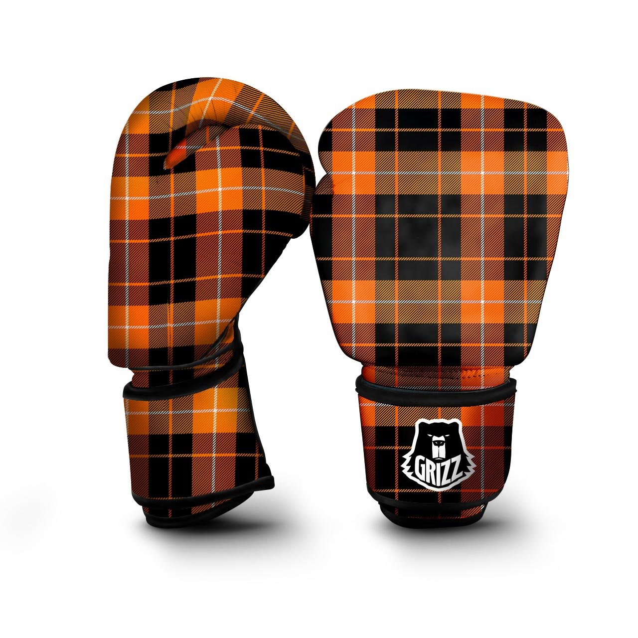 Orange Plaid Tartan Boxing Gloves-grizzshop